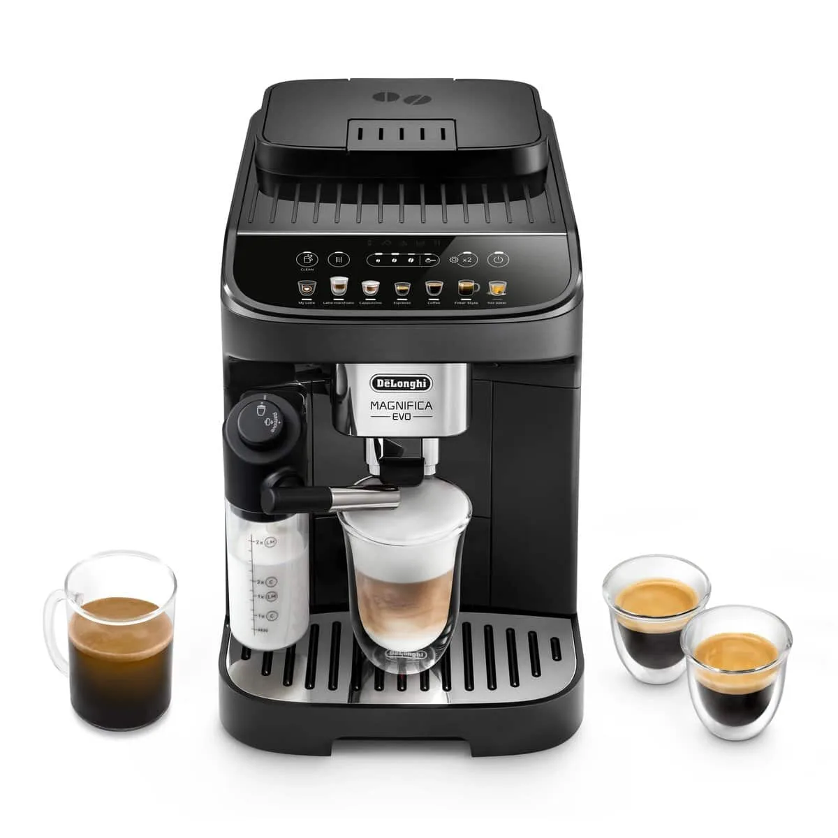 De'Longhi Magnifica Evo, Argent Noir — One Touch, 7 boissons
