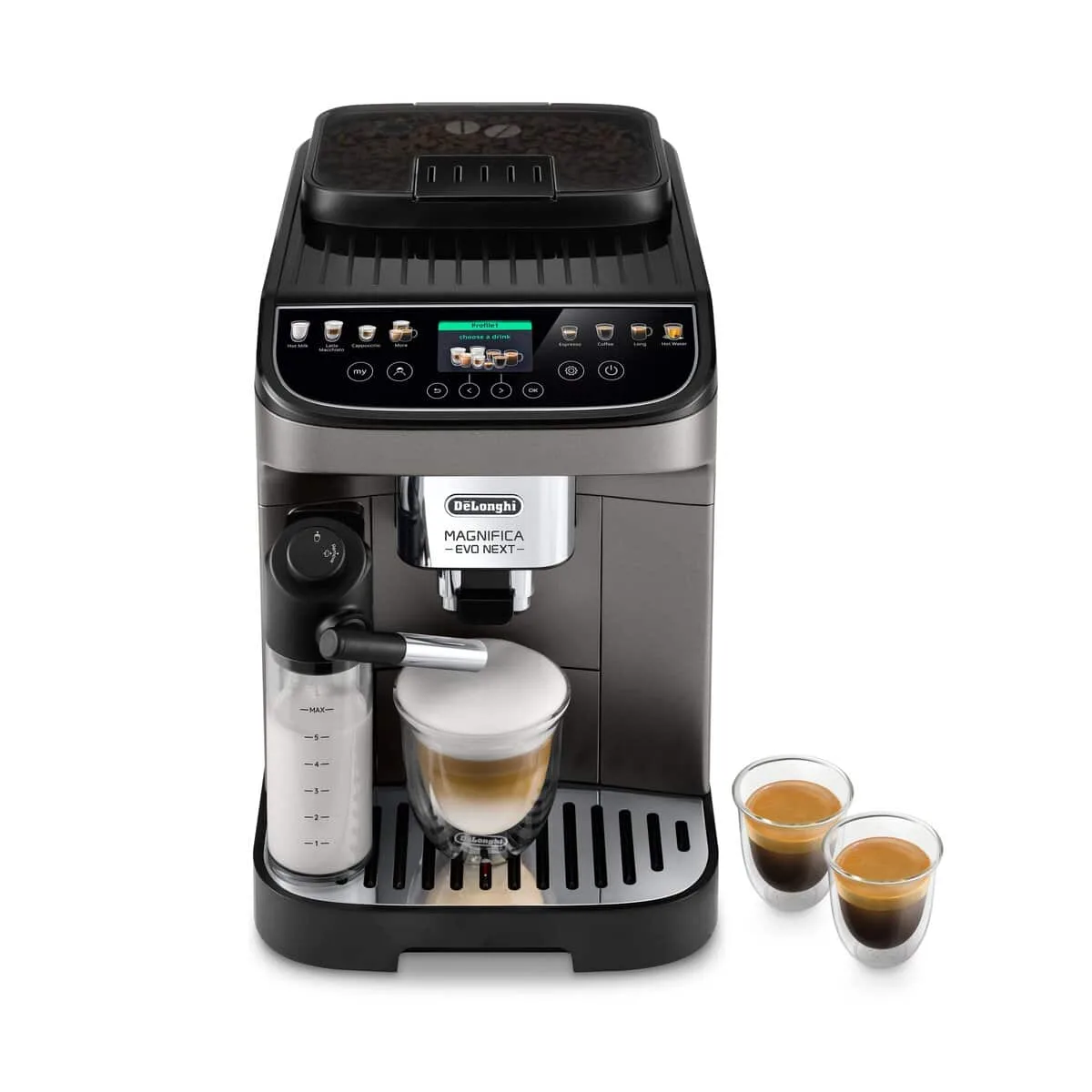 De'Longhi Magnifica Evo Next, Titane — One Touch, 13 boissons