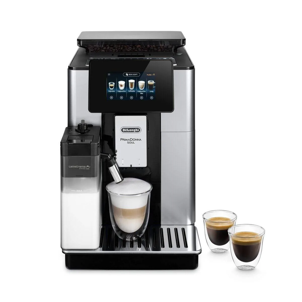 De'Longhi PrimaDonna Soul, argent/noir — One Touch, 18 boissons