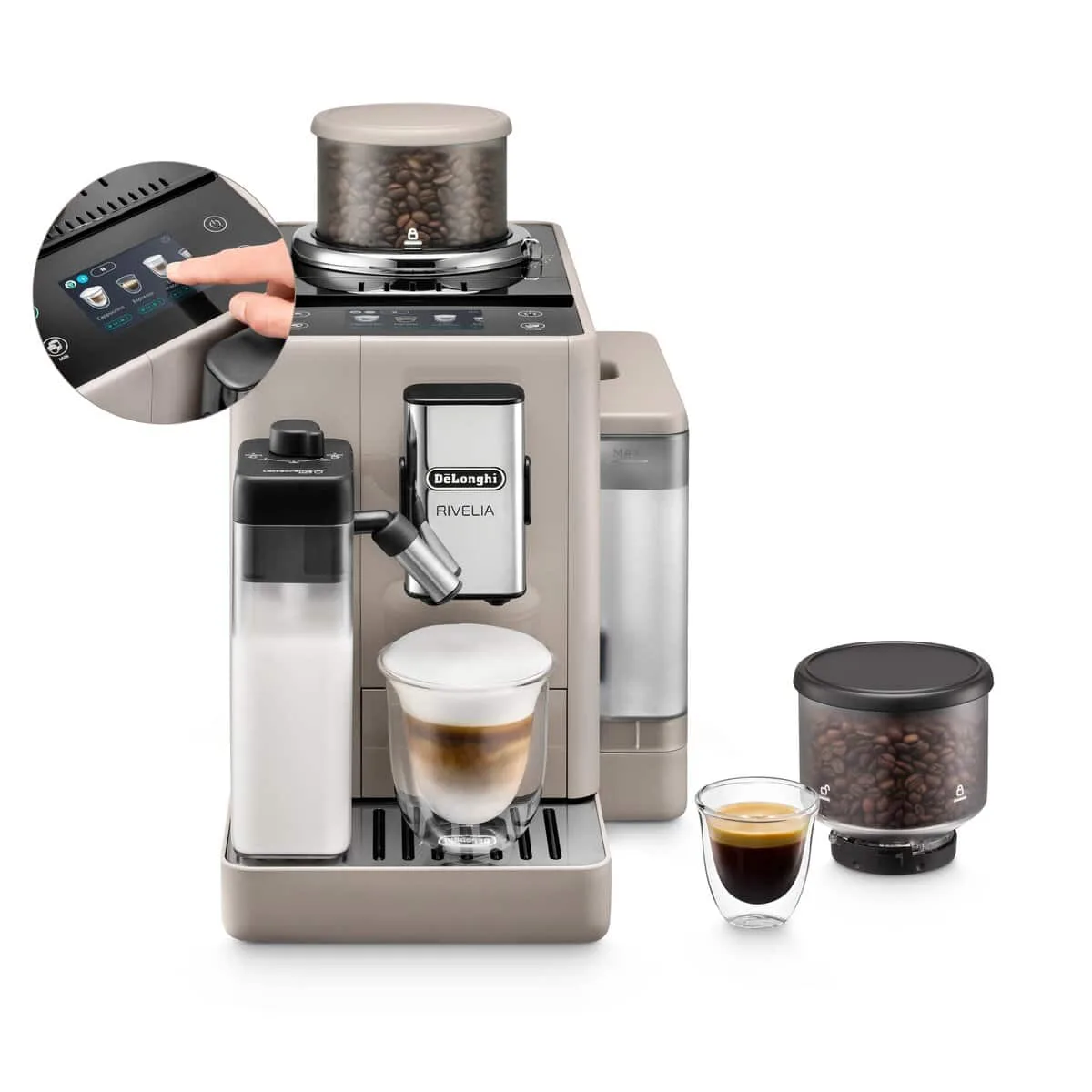 De'Longhi Rivelia LatteCrema, Sand Beige — One Touch, 16 boissons