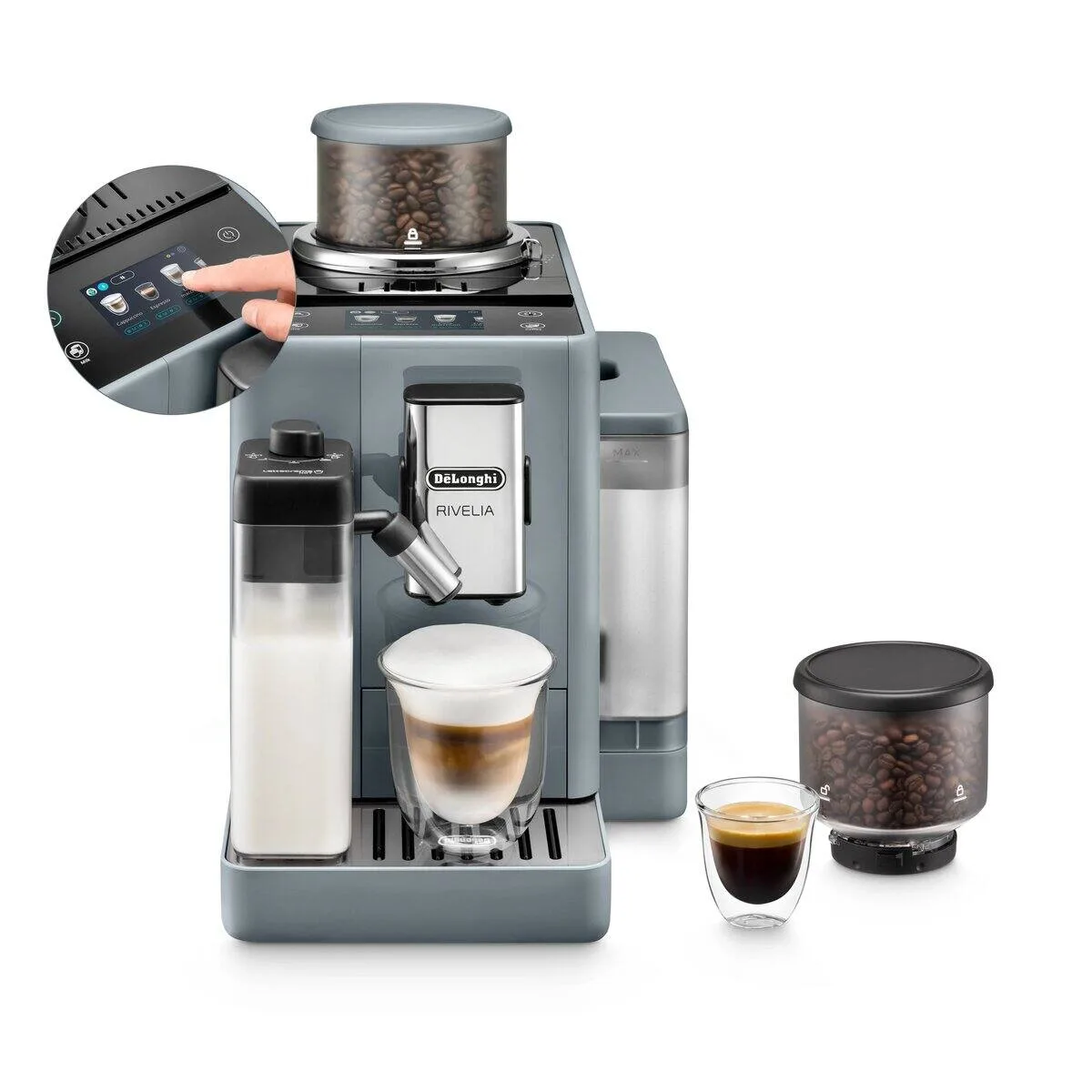 De'Longhi Rivelia LatteCrema, Pebble Grey — One Touch, 16 boissons