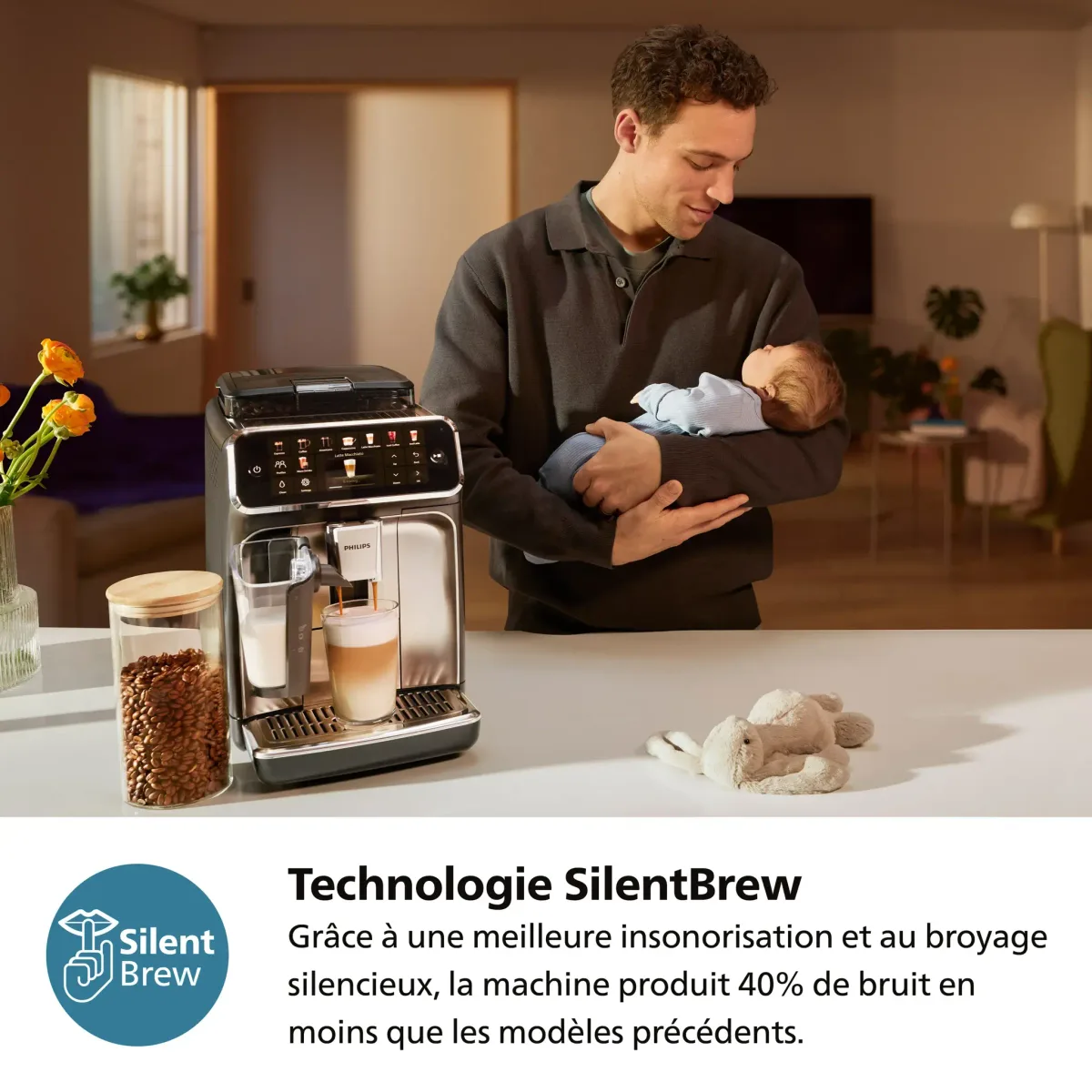 Philips Série 5500 Expresso broyeur SilentBrew machine à café 20 boissons, noir LatteGo — visuel 3
