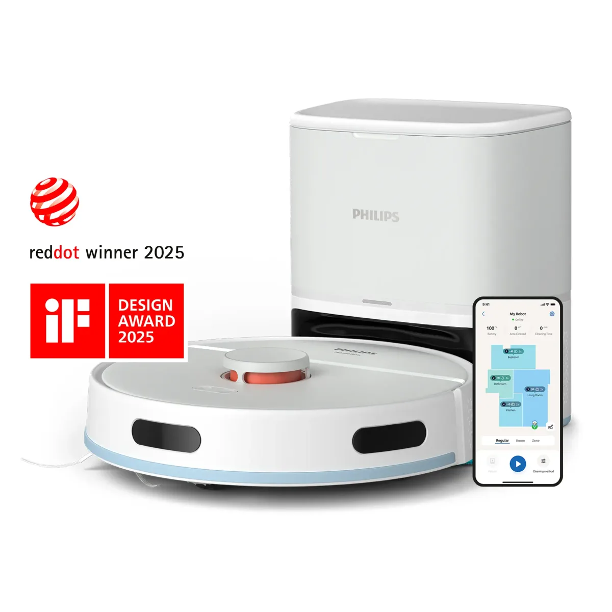 Philips Série 2000 Aspirateur robot Aspirateur 2-en-1 avec station, Blanc
