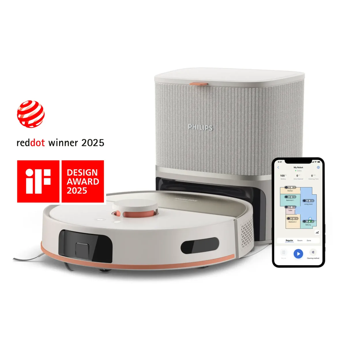 Philips Série 5000 Aspirateur robot Aspirateur 2-en-1 avec station, Beige
