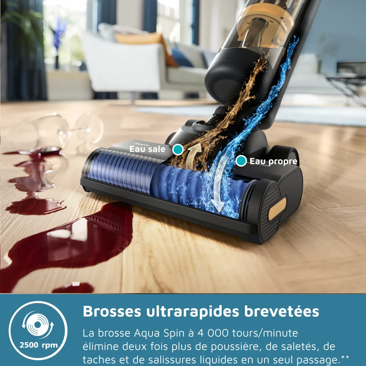Philips Série 7000 AquaTrio Aspirateur laveur Aspirateur Balai 3-en-1 PowerCyclone Noir — visuel 3