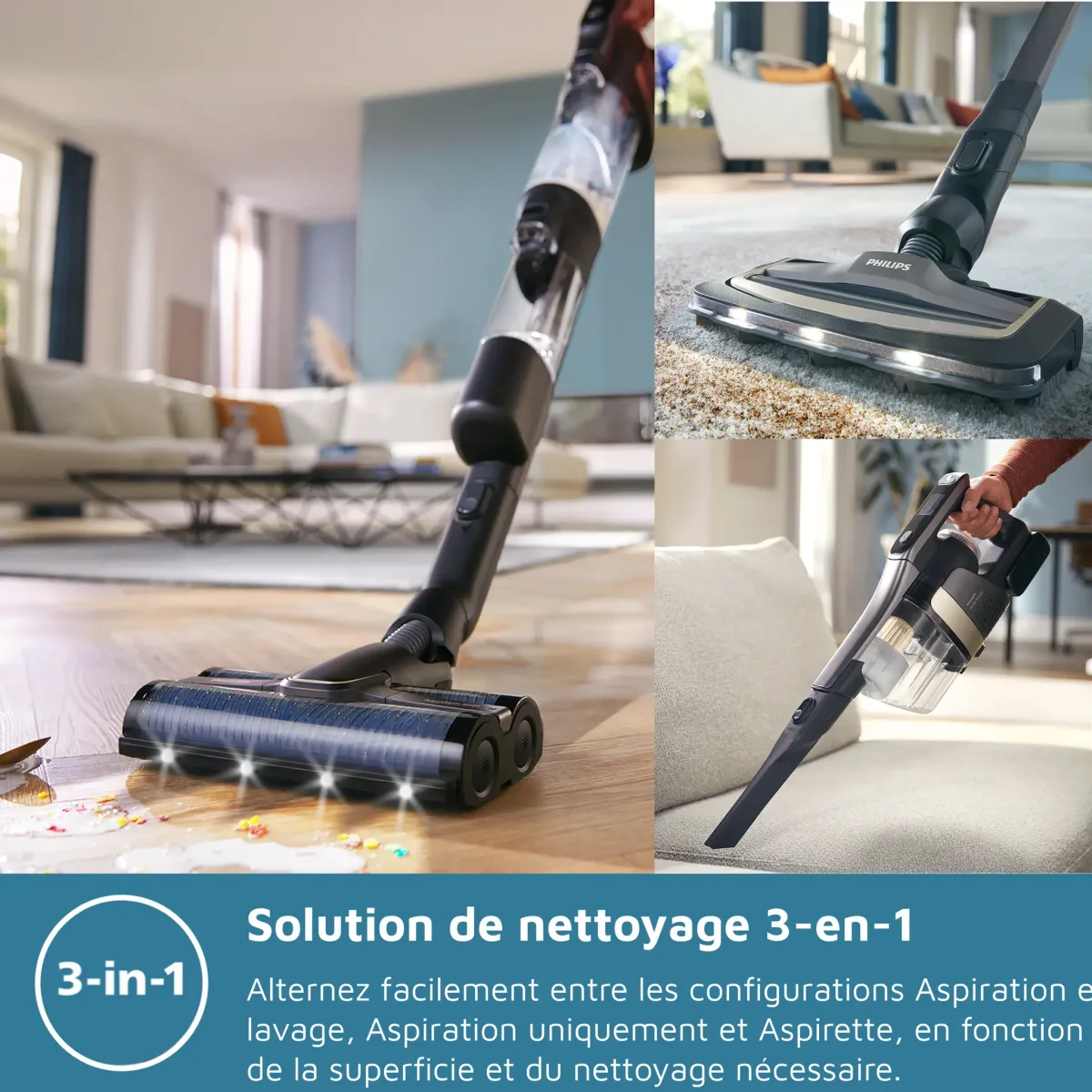 Philips Série 9000 AquaTrio Aspirateur laveur Aspirateur Balai 3-en-1 PowerCyclone Noir — visuel 3