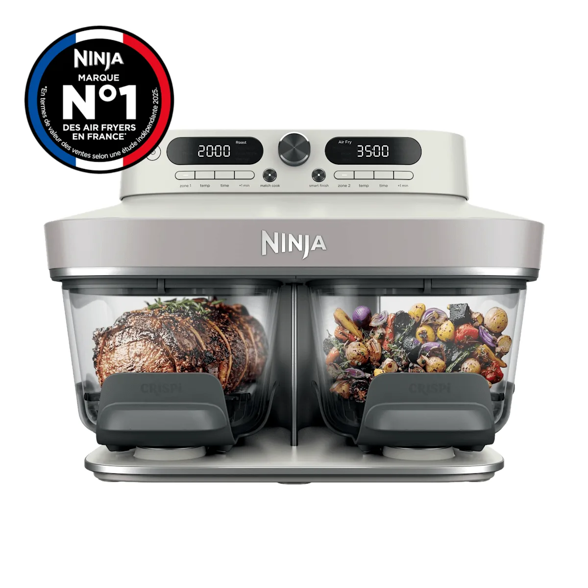 Ninja Air fryer en verre avec 8 modes CRISPi DualZone, Ivoire