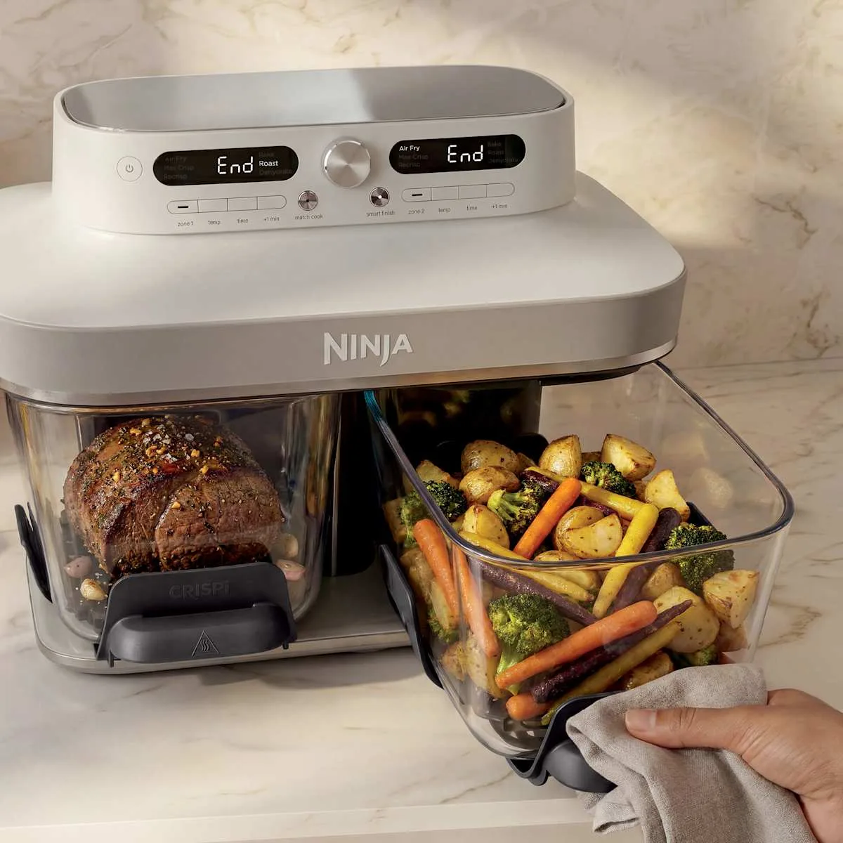 Ninja Air fryer en verre avec 8 modes CRISPi DualZone, Ivoire — visuel 3