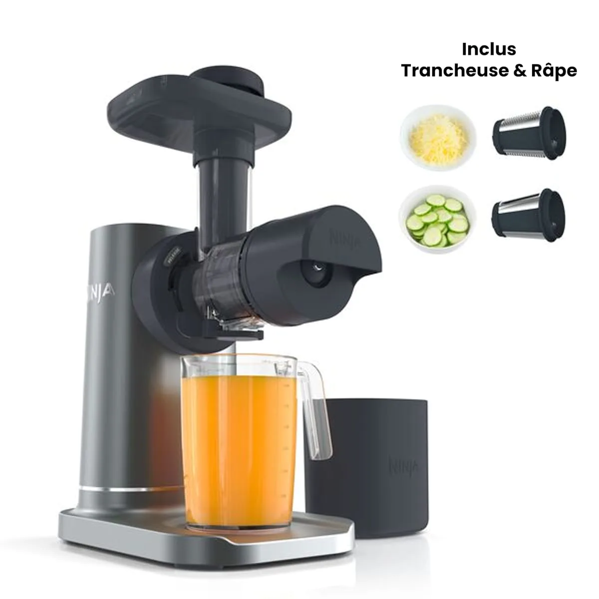 Ninja Extracteur de Jus à froid, Râpe & Trancheuse 3-en-1 Ninja NeverClog