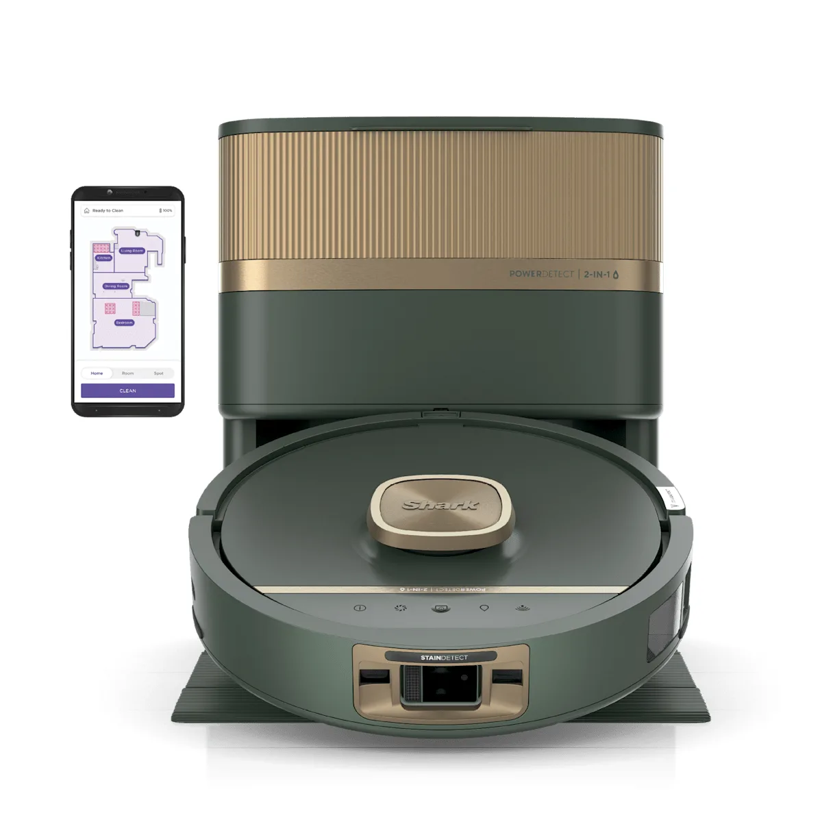 Shark Shark PowerDetect Luxe UV Reveal, robot aspirateur et nettoyeur 2-en-1, Vert