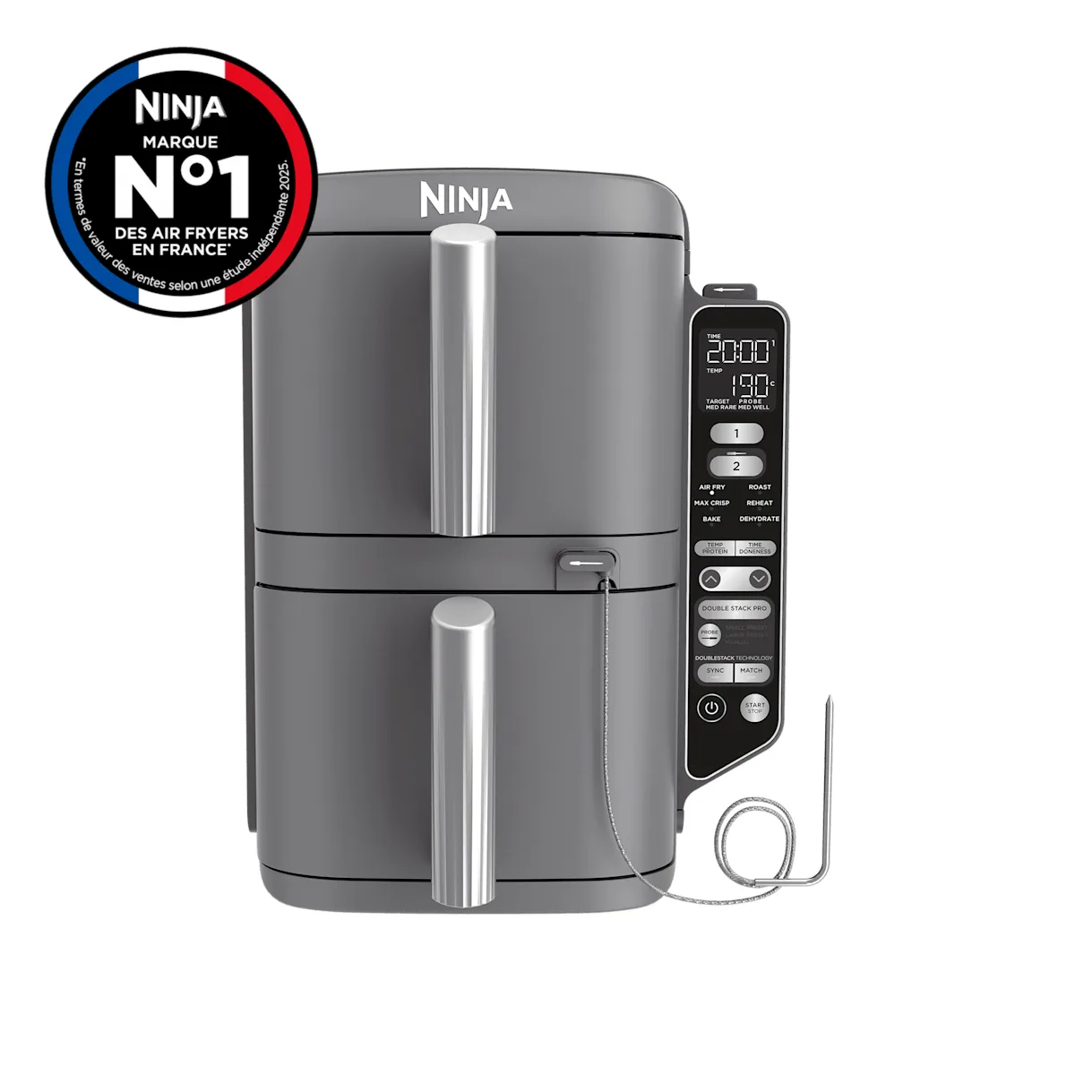 Ninja Air Fryer Ninja DoubleStack XL, verticale, thermosonde intelligente, 9.5L, 6-en-1, Noir