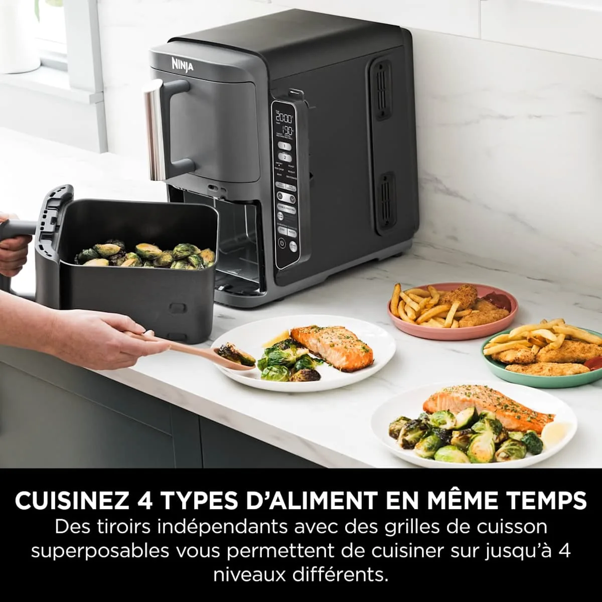 Ninja Air Fryer Ninja DoubleStack XL, verticale, thermosonde intelligente, 9.5L, 6-en-1, Noir — visuel 3