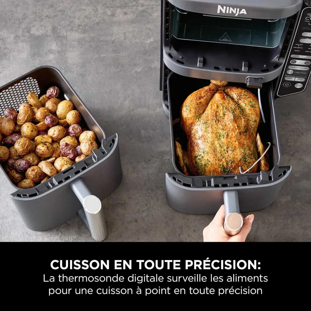 Ninja Air Fryer Ninja DoubleStack XL, verticale, thermosonde intelligente, 9.5L, 6-en-1, Noir — visuel 5