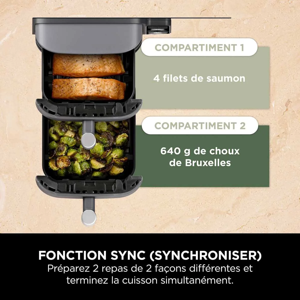 Ninja Air Fryer Ninja DoubleStack XL, verticale, thermosonde intelligente, 9.5L, 6-en-1, Noir — visuel 6